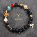 Natural stone solar system zodiac bracelet with star charm and beads for men and women. - Aries