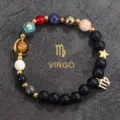 Natural stone solar system zodiac bracelet with Virgo charm for men and women couple gift - Capricorn