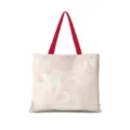 Vue détaillée du sac cabas en toile à motif marbre rose élégant avec des lanières rouges. - Abstrait Littéraire Horizontal 08 [Sangle Rouge]