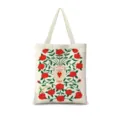 Sac cabas en toile décontracté esthétique imprimé floral sac à main vintage épaule shopping bag - Romantisme Vertical 02 - Sangle Beig