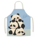 Détail impression panda mignon tablier cuisine bleu, bavette de cuisson sans manches douce. - 65x75cm Adulte Épaissi Coton Lin / Panda Dopamine 2
