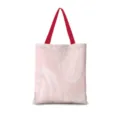 Vue détaillée du sac cabas en toile à motif marbre abstrait rose avec poignées rouges. - Abstrait Littéraire Vertical 03 [Sangle Rouge]