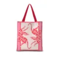 Joli sac cabas en toile à motif de tigre rose, sac à main d'épaule décontracté pour femmes. - Romantisme Vertical 05 - Sangle Rouge