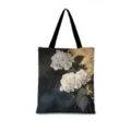 Sac cabas en toile rétro avec imprimé hortensia or noir, sac à épaule élégant. - Version Verticale 01 (Sangle Noire) / Coton Lin Impression Double Face Fermeture Éclair Poche Intérieure / Noir