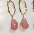 Minimalist pink baroque irregular pendant earrings geometric hollow gold hoop daily party - Pink