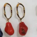 Minimalist baroque irregular red stone drop earrings, chic geometric gold daily fashion style. - Red