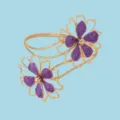 Fashionable double flower hollow cuff bracelet with purple enamel and gold tone for women. - Purple