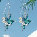 Fashion blue hummingbird daisy drop earrings exquisite elegant jewelry daily wear gift - Earrings