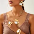 Bohemian gold-plated spiral snail jewelry set with necklace earrings bracelet and ring. - Four-Piece Jewelry Set / White