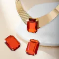 European and American hot-selling new inlaid gemstone collar necklace and earrings set vacation gift - Red