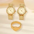 Golden watch shaped jewelry set including stud earrings and ring, chic fashion design. - Jewelry Set / Golden Yellow
