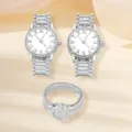 Silver watch shape jewelry set including stud earrings and a retro ring with Roman numerals. - Jewelry Set / Silver Gray