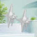 Silver metallic multi-pointed star earrings detailed view modern fashion geometric jewelry. - Silver Gray