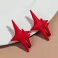 Chic dopamine bright red asymmetric multi-point star stud earrings for daily stylish wear. - Red