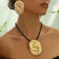 European vintage geometric twisted metal collar necklace and earrings set for women. - Necklace + Earrings