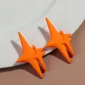 Trendy dopamine bright orange double star stud earrings for women, chic geometric jewelry. - Orange