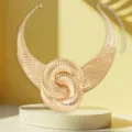 Gold statement collar necklace with twisted swirl pendant for women fashionable chic - Golden Yellow