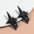 Black double four-pointed star earrings, matte geometric fashion jewelry for daily wear. - Black