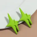 Green double four-pointed star stud earrings, geometric design, vibrant trendy daily jewelry. - Yellow-Green