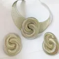 European and American retro geometric twisted metal choker necklace and earrings set. - Set A Silver Gray