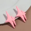 Pink multi-pointed star earrings, chic asymmetric double layered matte geometric studs. - Pink