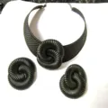 Black statement geometric spiral swirl collar necklace and earrings set for bold fashion - Set A Black