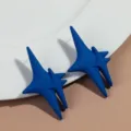 Blue matte multi-pointed star earrings, chic dopamine geometric design for trendy daily wear. - Sapphire Blue
