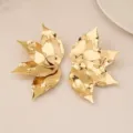 Exaggerated gold leaf stud earrings, fashion vintage street style statement jewelry for women. - Turmeric