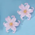 Pair of translucent pink acrylic flower earrings with gold-plated pistils for women daily wear - Pink