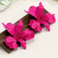 Oversized hot pink metal flower earrings, geometric pleated design for fashion party street wear. - Rose Red