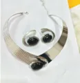 European and American bohemian style spiral snail acrylic gemstone jewelry set necklace - Silver Gray