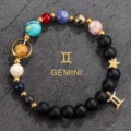 Natural stone solar system bracelet with Gemini zodiac charm, couple fashion jewelry gift. - Gemini
