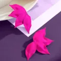 Exaggerated hot pink leaf stud earrings, stylish retro statement floral design for women. - Rose Red