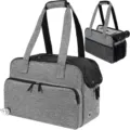 Dettaglio borsa per animali grigia con rete traspirante, cerniere e tasche multiple. - 43x20.5x30cm / Grigio