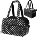 Detailansicht der schwarz-weiß gepunkteten Haustiertasche mit atmungsaktivem Mesh. - 43x20.5x30cm / Schwarzer Polka Dot