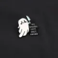 Ghost enamel pin detail showing the cute spooky ghost design and funny text engraved clearly. - Only Knives Slogan Ghost (C16-2-560) / 1 Piece
