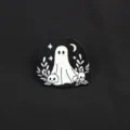 Cute ghost enamel pin black and white skull brooch badge for clothing bags accessories - Round Moon Star Ghost (D15-4-599) / Single Piece