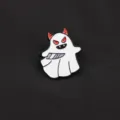 Cute white ghost enamel pin with red horns and knife, creative metal brooch badge for clothes. - Devil Ghost with Knife (D17-1-743) / Single Piece
