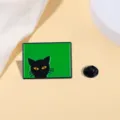 Cute black cat enamel pin green background brooch funny animal metal badge for backpack - Black Cat Front Face Style (A16-6-628)
