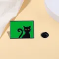 Cute black cat enamel pin brooch badge with green background for backpack clothing accessories - Black Cat Peeking Style (A16-6-627)