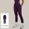 Set yoga sportivo ed elegante senza cuciture da donna, leggings da fitness a vita alta. - Viola Prugna Scuro