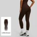 Leggings da yoga senza cuciture a vita alta marroni da donna, perfetti per fitness e palestra. - Taglia S / Pantaloni e gonne / Caffè