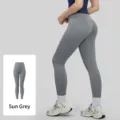 Leggings da yoga fitness vita alta donna, pantaloni sportivi push up tinta unita. - Grigio Sole
