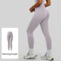 Completo di leggings da yoga a vita alta effetto nudo tinta unita per fitness donna - Viola