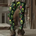 Leggings stampati da donna con motivo a teschi e foglie per un look streetwear alla moda. - 3XL / Parte Inferiore (Stile 6)