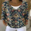 Dames Vintage Bloemenprint V-Hals Lange Mouw Knoop Cardigan Blauwe Casual Dames Top - XS / Stijl 1 (Vintage bloemen 3D-print)
