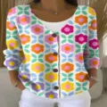 Dames vintage bloemen print v-hals knop vest trui mode casual tops comfortabele kleding - XS / Tops / Meerkleurige Print