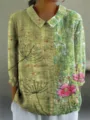 Damen 3D Blumen Print Langarm Umlegekragen Lässige Grüne Bluse Variante Neu Stil - XS / Oberteile / Stil 1
