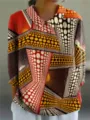 Donna Manica Lunga Collo Risvolto Stampa Geometrica 3D Casual Moda Camicetta Top - XS / Top / Stampa a pois stereo geometrica 3D