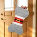 Grey knitted bone Christmas stocking holiday gift bag hanging decoration candy pouch festive vibe - Gray